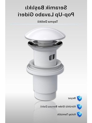 Aesco Seramik Pop-Up Lavabo Gideri, Taşma Delikli, Parlak Beyaz Renk ile Modern Tasarım