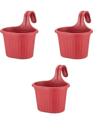 Aesco 3 Adet Kırmızı Askılı Balkon Saksı - 3 Litre, 22,2 cm