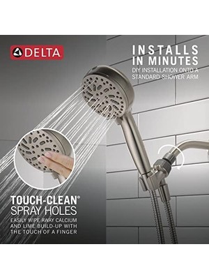 Seraç Delta Faucet Proclean Fırçalı Nikel Duş Başlığı, Elde Taşınabilir, Yüksek Basınçlı Püskürtmeli Duş Başlığı, El Duş Başlığı, 6 Püskürtme Ayarı, Spotshield Fırçalanmış Nikel 75740SN
