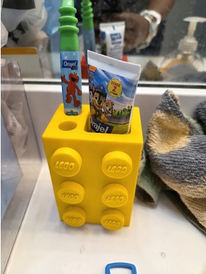 Makerlabtech - Çocuklar Için LEGO Görünümlü Diş Fırçalık Renkli Banyo Organizeri & Diş Macunu Tutucu Sarı