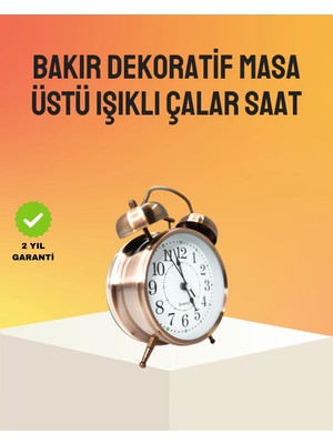 Astraltech Retro Tarz Bronz Dekoratif Masa Saati Metal Gövde Yüksek Sesli Alarm