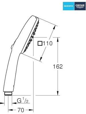Seraç Comfort 110 El Duşu, 2 Akışlı (Yağmur & Jet), Smartswitch, 110MM Kare Duş Başlığı, Kireç Önleyici Sistem, Krom, 26925001