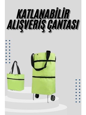 Katlanabilir Tekerlekli Çantalı Çarşı Pazar Arabası Alışveriş Çantası Piknik Çantası