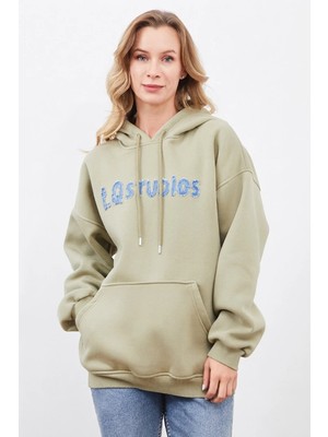 FullaModa Studios Kot Nakışlı Kapüşonlu Sweatshirt