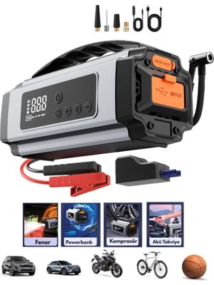 Go İthalat Çok Fonksiyonlu Oto - Araç Takviye Set Taşınabilir 120W Dijital Ekran Powerbank Özellik - Fener - Cob - Pusula YG-898 (5468)
