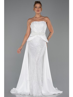 Abiyefon Straplez Peplum Kesim Kuyruklu Uzun Dantel Abiye ABU5615