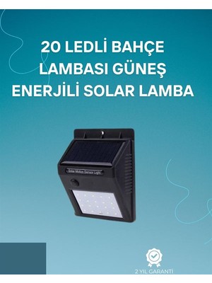 Hareket Sensörlü Solar Lamba | 120° Algılama Açısı, 3-4 Metre Mesafe, Suya Dayanıklı LED
