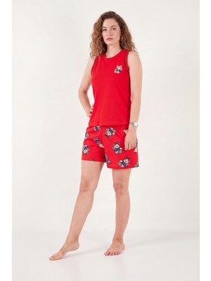 Lela Baskılı Pamuklu Bisiklet Yaka Şortlu Pijama Takımı Bayan Pijama Takımı 65790786