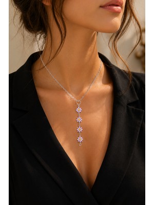 Adata Jewelry Çelik Mor Papatya Çiçek Kadın Y Kolye Gold / Gümüş Renk
