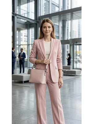 Sinem Çeyiz Miracle 106 Pudra Pembe Croco Desen Zincirli Çapraz El Omuz Çantası