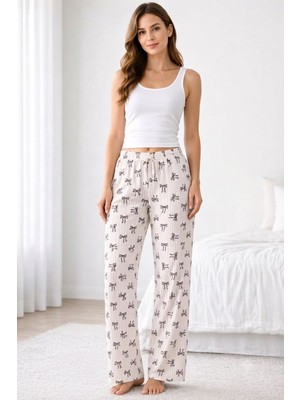 Hace Bazaar Viskon Pamuklu Kadın Pudra Desenli Pijama Pantolon - MG009 - -Hcb
