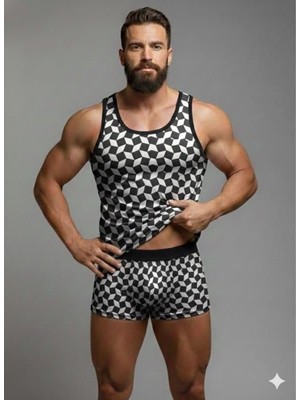 Hace Bazaar Erkek Desenli Tank Top Boxer Takım -Hcb