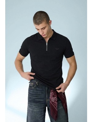Damga Erkek Casual Siyah Bol Polo Yaka Tişört