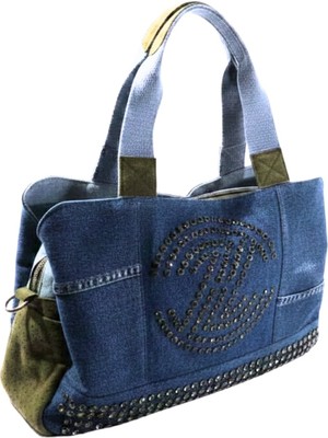 Biem Accessory Biem Indigo-Haki Denim Salaş-Retro Taş Trok Döşemeli Çok Gözlü Çanta