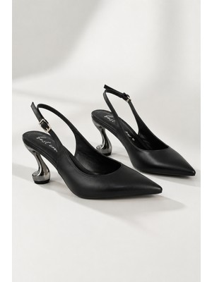 Best Cover Swany Kadın Sivri Burun Metalik Kuğu 8cm Topuklu Slingback Ayakkabı