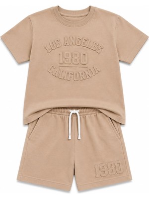 Yiğit Butik Erkek Çocuk Los Angeles Kabartma Baskılı Şort Tişört Yazlık Alt Üst Takım