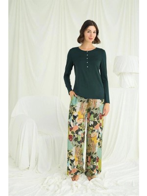 Nevamel® Çiçek ve Yaprak Desenli Pijama Takımı