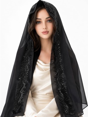Ceylan Collection Mevlüt Örtüsü - Siyah Boncuk Işlemeli Özel Tasarım Şifon Mevlüt Örtüsü 75×150