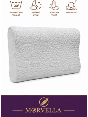 MORVELLA Medipure Medikal, Boyun Destekli Ortopedik Mini Visco Yastık 50X30X9-11 cm