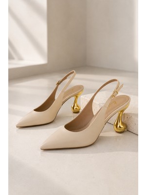 Best Cover Swany Kadın Sivri Burun Metalik Kuğu 8cm Topuklu Slingback Ayakkabı