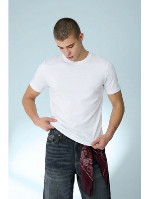 Damga Erkek Casual Straight Beyaz Esnek Tişört