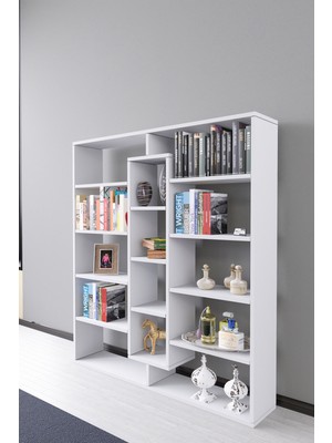Empressco Şık 14 Bölmeli Modern Dekoratif Açık Kitaplık Beyaz