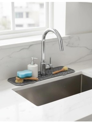 Belirtilmemiş Silikon Lavabo Matı, Mutfak Banyo Evye Çevresi Organizeri, Gri