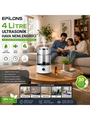 Marsilyan Rbh-04 Ultrasonik Hava Nemlendirici 4 Litre Buhar Makinesi Aroma Difüzörü - Otomatik Kapanma