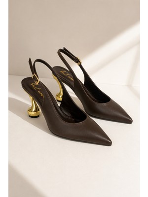 Best Cover Swany Kadın Sivri Burun Metalik Kuğu 8cm Topuklu Slingback Ayakkabı