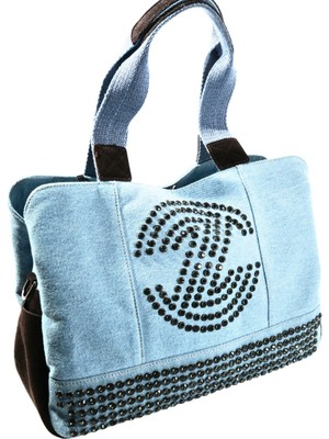 Biem Accessory Biem Açık Mavi-Kahve Denim Salaş-Retro Taş Trok Döşemeli Çok Gözlü Çanta