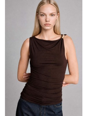 DeFacto Slim Fit Kayık Yaka Kahverengi Bluz I2019AX26AU