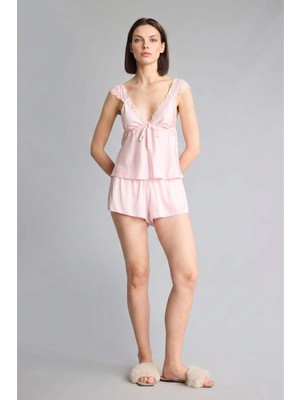 DeFacto Regular Fit Askılı 2'li Saten Açık Pembe Pijama Takımı H0363AX26SM