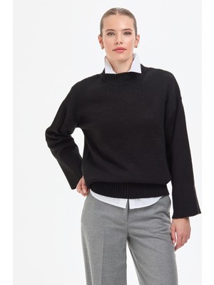 Pierre Cardin Kadın Siyah Comfort Fit Yarım Balıkçı Kazak 50310958-VR046