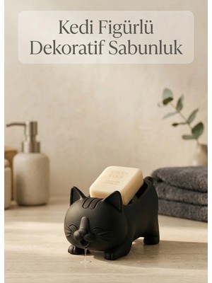 the mr east Dekoratif Kedi Figürlü Sabunluk & Süngerlik Şık ve Sevimli Banyo, Mutfak Aksesuarı Çok Amaçlı