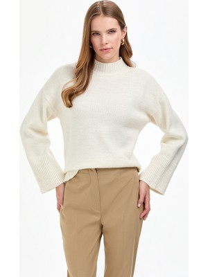 Pierre Cardin Kadın Ekru Comfort Fit Yarım Balıkçı Kazak 50310958-VR019