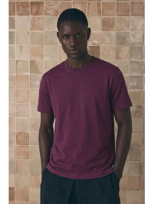 Damga Erkek Klasik Relaxed Fit Bordo Tişört