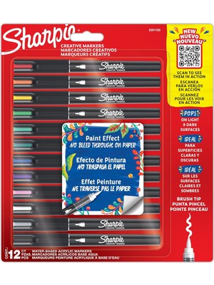 Sync Ticaret Sharpıe Akrilik Markör, Fırça Uç, 12LI Bls