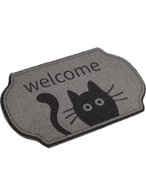 Sync Ticaret Efe Mark Premium Serisi Dekoratif Kapı Önü Paspas 61 x 40 Cm, Kedi Desenli