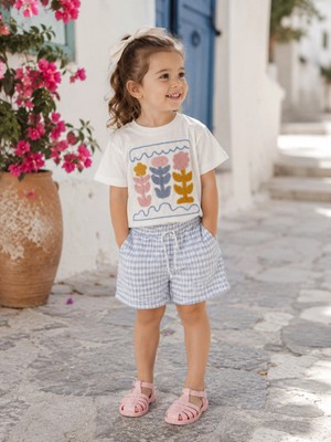 DoaMini Kız Çocuk Pamuklu Desenli T-Shirt Şort Takım