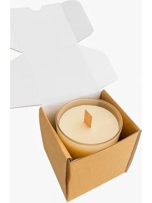 Larskas Sandal Ağacı Kokulu Mum 280 ml - Ahşap Fitil, Turuncu Buzlu Cam Bardak, Uzun Yanma Süresi, Hediye Kutulu