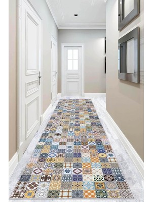Sync Ticaret Viva Home Kaymaz Tabanlı Çini Desen Rulo Yolluk AR337, Mavi, 80 x 190