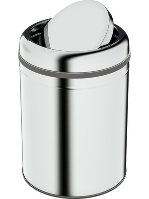 Sync Ticaret Aqua Bagno Basic Çöp Kovası - Sallanır Kapaklı 8 L, Parlak Krom Paslanmaz