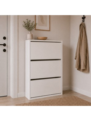 Eco Room 3 Raflı Düşer Kapak Ayakkabılık - Beyaz