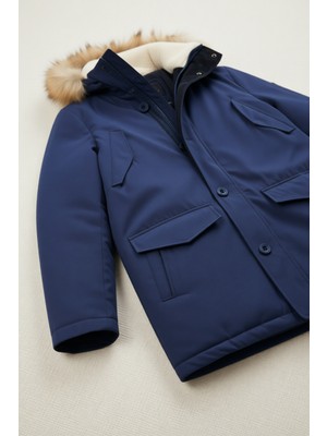 Wrangler Regular Fit Normal Kesim Dik Yaka Lacivert Parka Ceket