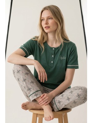 Morro Kadın Pembe Figürlü Pamuklu Kısa Kollu Pijama Takımı