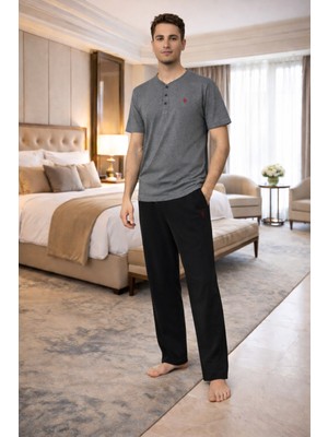 Polo Republica & CO Polo Republica %95 Pamuk Düğmeli Yaka Kısa Kollu Erkek Pijama Takım 3421