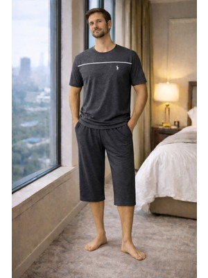 Polo Republica & CO Polo Repubica %95 Pamuk Kısa Kollu Erkek Kapri Pijama Takım 3413