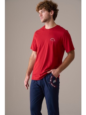 Pijapia Erkek Kısa Kol %100 Pamuk Pijama Takımı Koyu Mavi