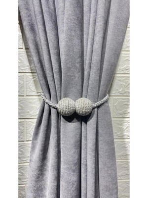 Sync Ticaret Mıknatıslı Perde Tutacağı Bracol Taşlı Premium Seri Perde Aksesuarı 1 Adet Gri 47 cm