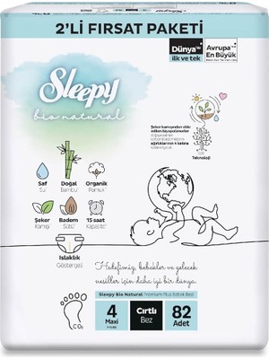Sleepy 2' Fırsat Paketi Bebek Bezi 4 Numara Maxi 82 Adet Cırtlı Bez